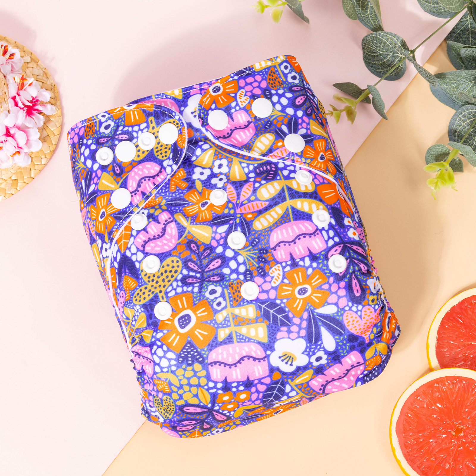 ALVABABY Print Cloth Diaper - One Size Adjustable Washable & Reusable Diaper for Babies and Toddlers (Flowers, H440A)