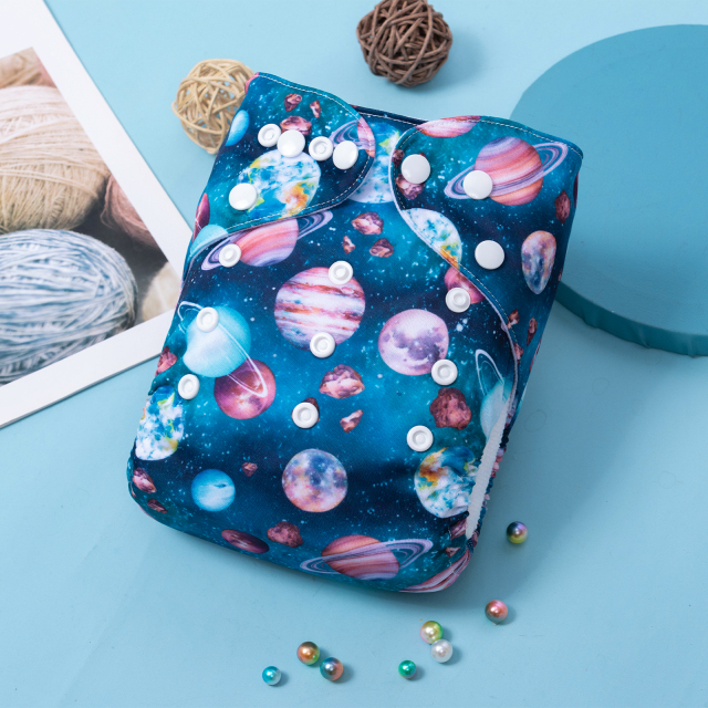 ALVABABY Printed Cloth Diaper - One Size Adjustable Washable & Reusable Diaper with Pocket for Babies-Planets(H435A)