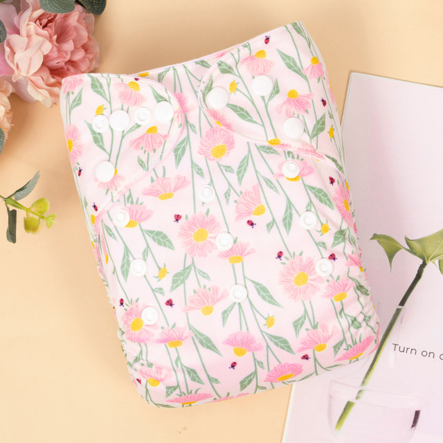 ALVABABY Printed Cloth Diaper - One Size Adjustable Washable & Reusable Diaper with Pocket for Babies Flowers(H434A)