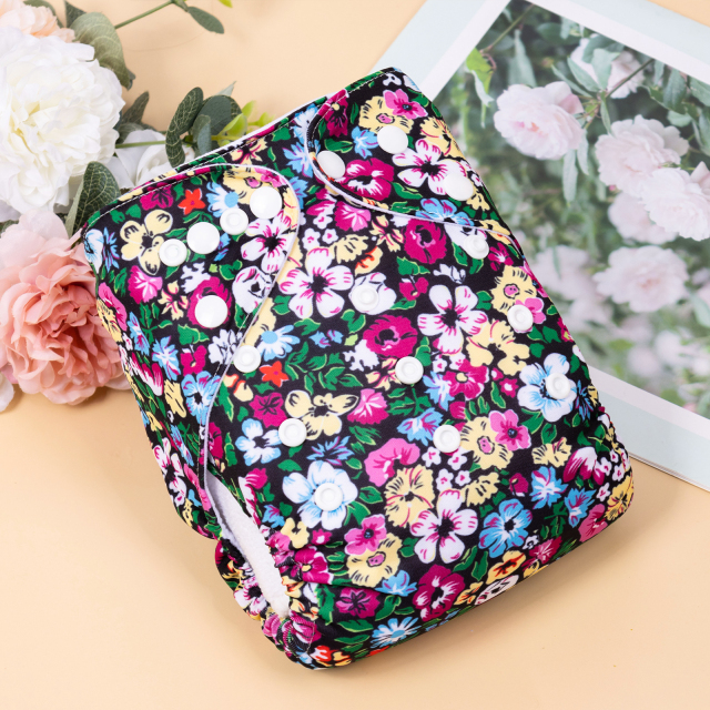 ALVABABY Printed Cloth Diaper - One Size Adjustable Washable & Reusable Diaper with Pocket for Babies (H437A Flowers)