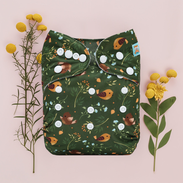 ALVABABY Printed Cloth Diaper - One Size Adjustable Washable & Reusable Diaper with Pocket for Babies (H460A Birds)