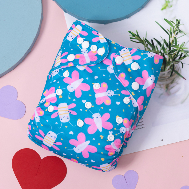 ALVABABY Printed Cloth Diaper - One Size Adjustable Washable & Reusable Diaper with Pocket for Babies (H436A Butterfly)