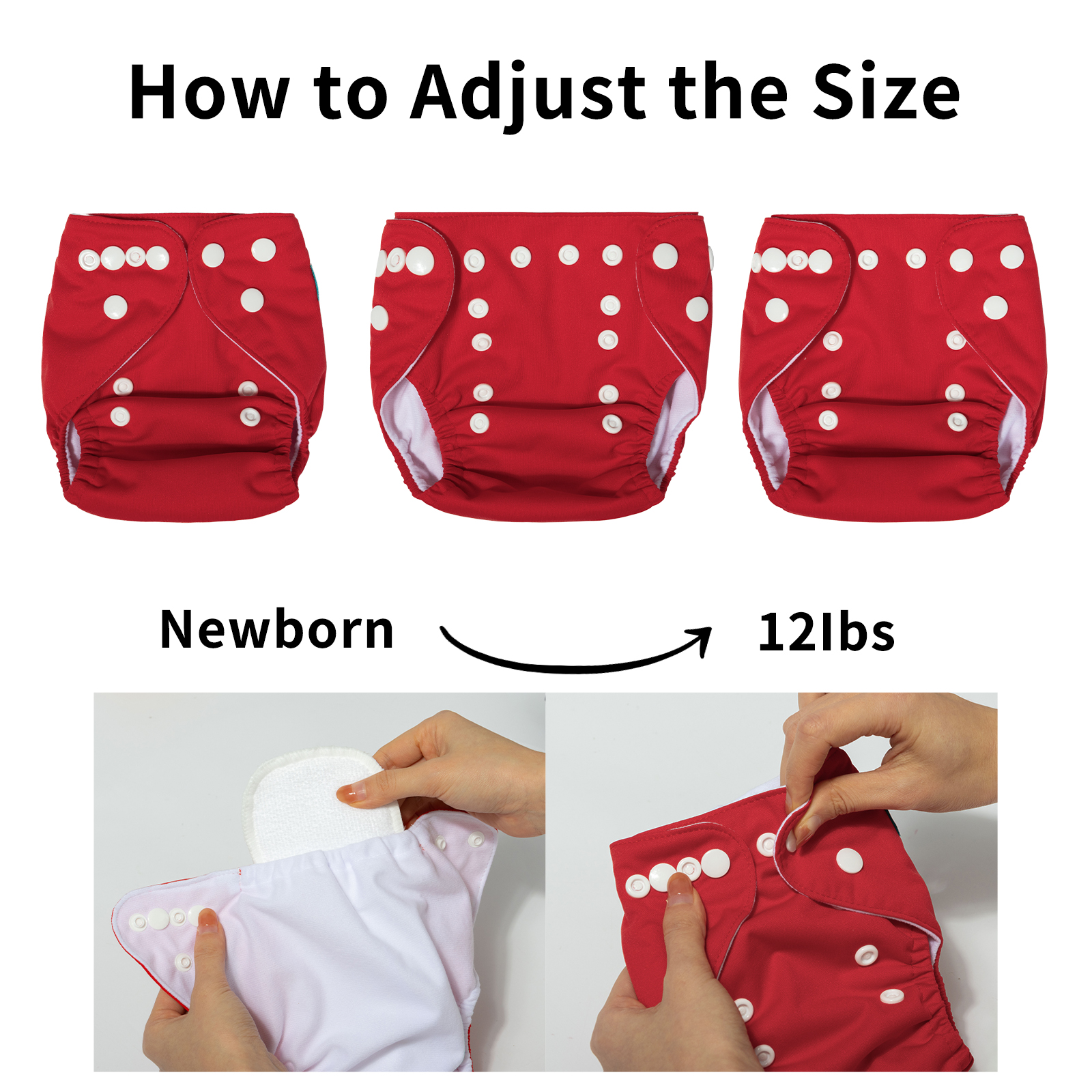 ALVABABY Newborn Cloth Diaper - Adjustable,Washable,Reusable Cloth Diaper with Pocket for Baby under 12lbs Red(SB07A)