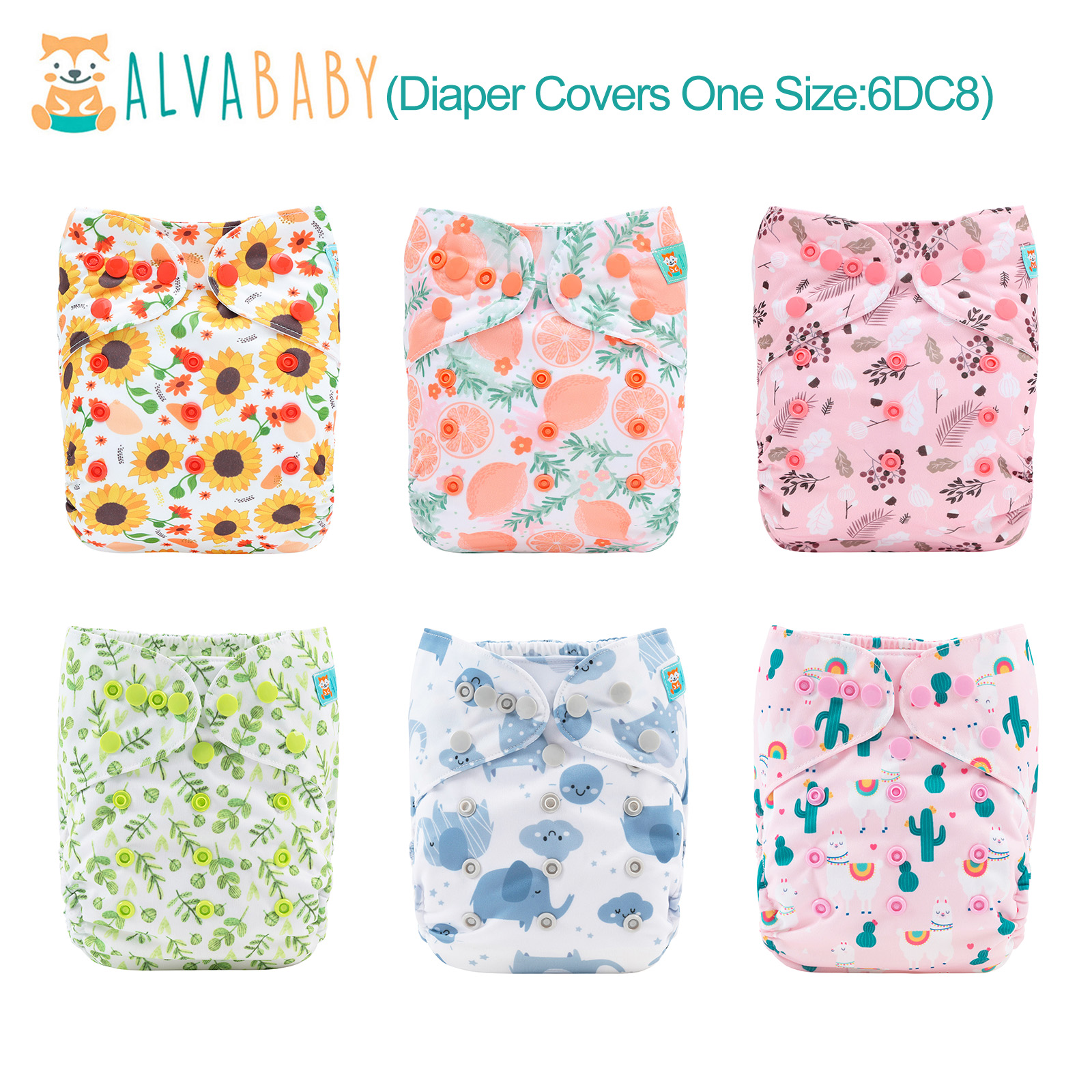 6-Pack Cloth Diaper Covers - One Size Adjustable & Reusable Diaper Outers for Prefold Flat or Fitted Diapers