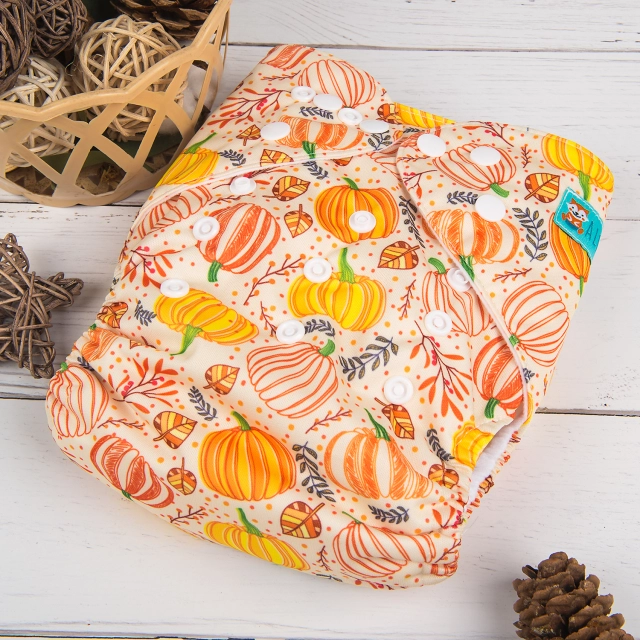 ALVABABY Printed Cloth Diaper - One Size Adjustable Washable & Reusable Diaper with Pocket for Babies-(H139A Pumpkin)