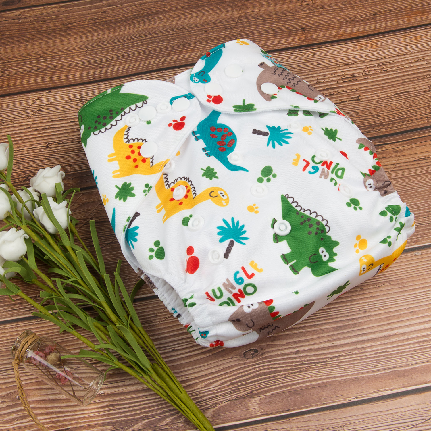 ALVABABY Print Cloth Diaper - One Size Adjustable Washable & Reusable Diaper for Babies and Toddlers (Little dinosaur, H147A)