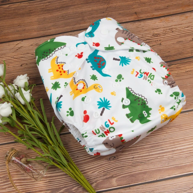 ALVABABY Printed Cloth Diaper - One Size Adjustable Washable & Reusable Diaper with Pocket for Babies (H147A Little dinosaur)