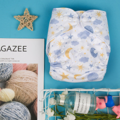 ALVABABY Printed Cloth Diaper - One Size Adjustable Washable & Reusable Diaper with Pocket for Babies (H190A Moon & star)