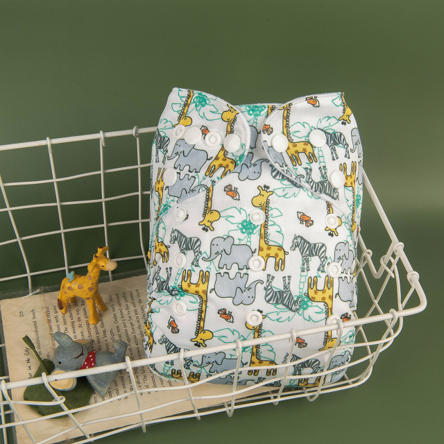 ALVABABY Printed Cloth Diaper - One Size Adjustable Washable & Reusable Diaper with Pocket for Babies (H268A Giraffe&Elephant)