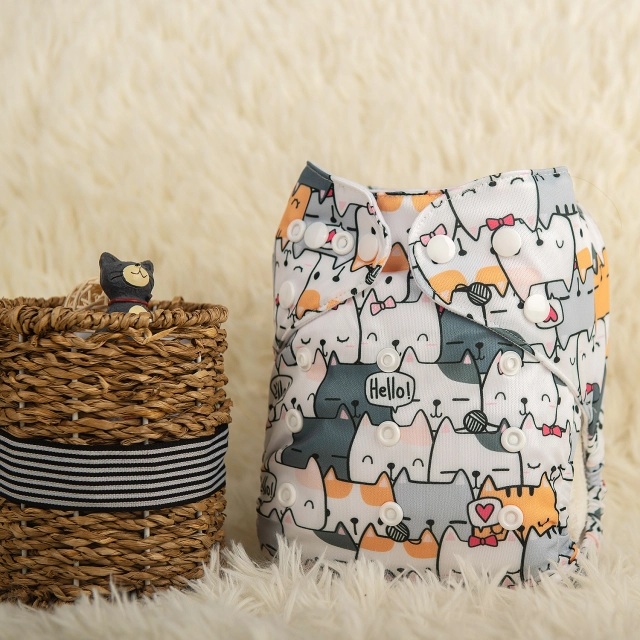 ALVABABY Printed Cloth Diaper - One Size Adjustable Washable & Reusable Diaper with Pocket for Babies (H286A Cute Cats)