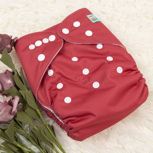 ALVABABY Solid Cloth Diaper - One Size Adjustable Washable & Reusable Diaper with Pocket for Babies (B36A Jester Red)