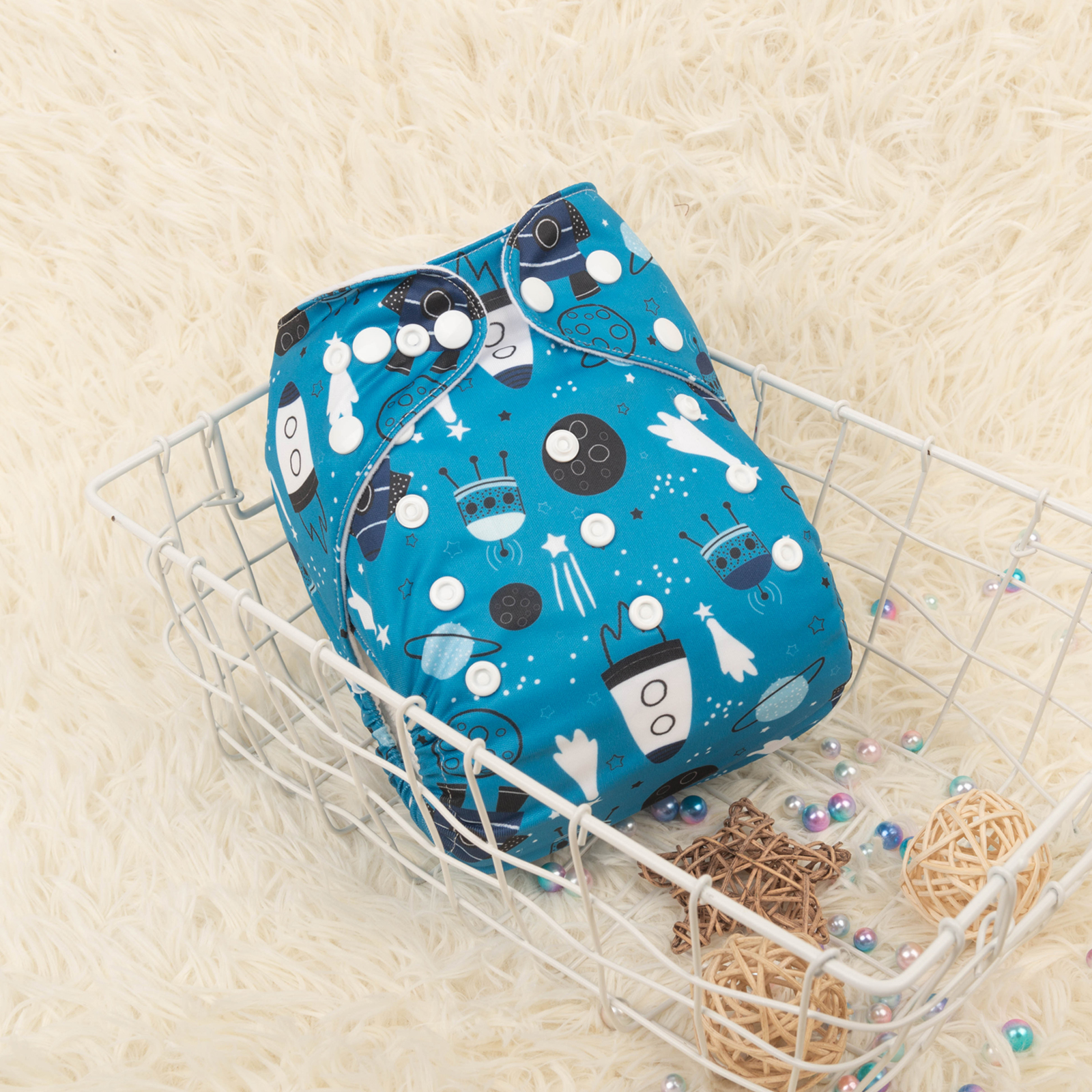 ALVABABY Print Cloth Diaper - One Size Adjustable Washable & Reusable Diaper for Babies and Toddlers (Rocket, H360A)