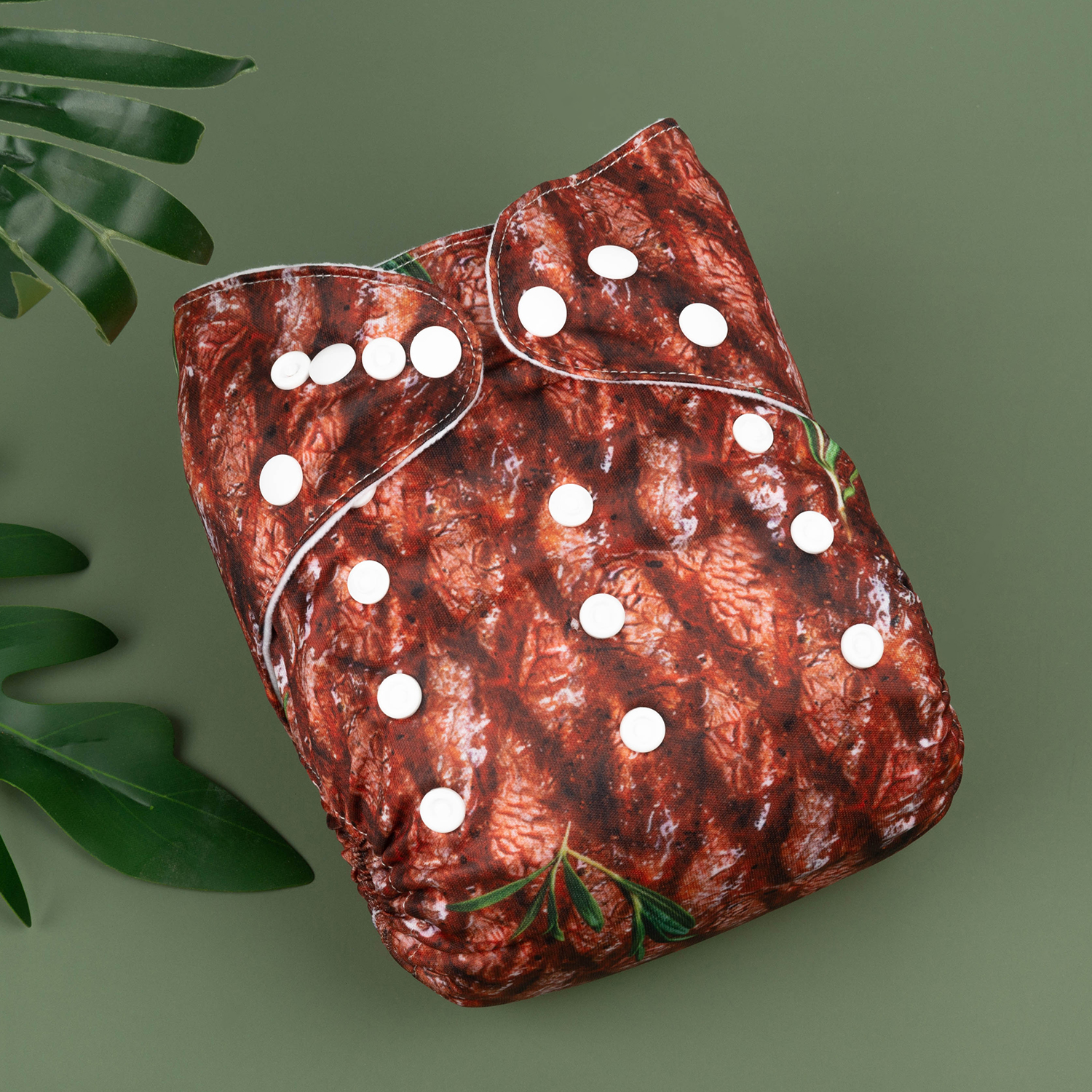 ALVABABY Print Cloth Diaper - One Size Adjustable Washable & Reusable Diaper for Babies and Toddlers (Steak, H373A)