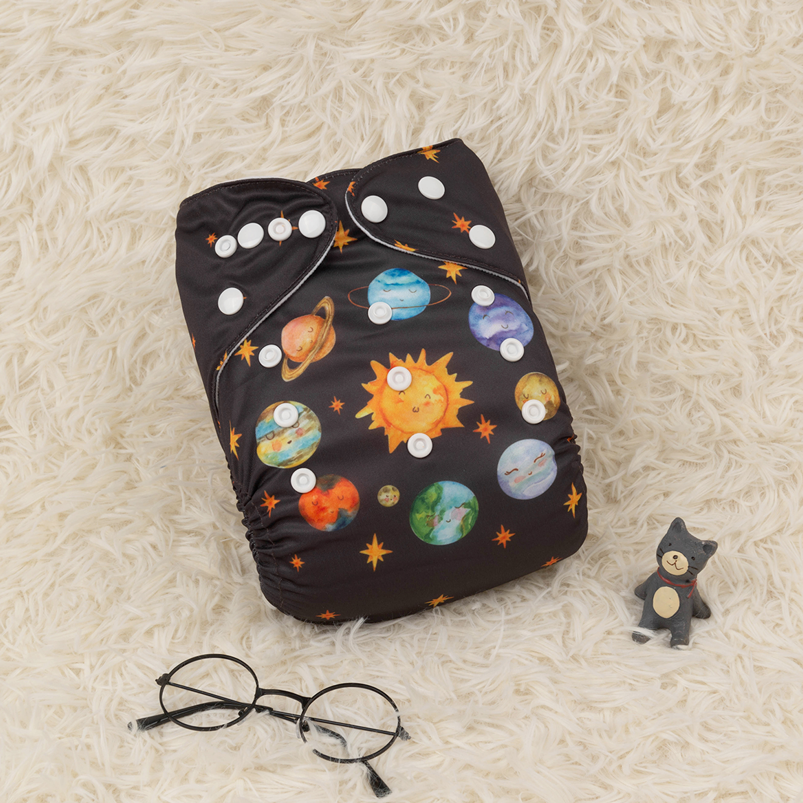 ALVABABY Positioning Cloth Diaper - One Size Adjustable Washable & Reusable Diaper for Babies and Toddlers (Planet, YDP95A)