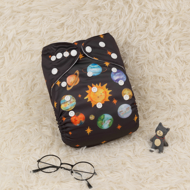 ALVABABY Positioning Cloth Diaper - One Size Adjustable Washable & Reusable Diaper for Babies and Toddlers (YDP95A Planet)