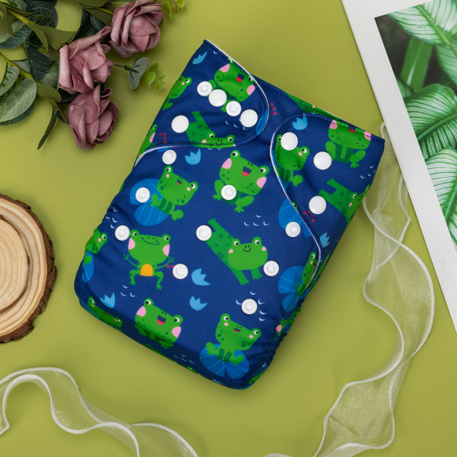 ALVABABY Positioning Cloth Diaper - One Size Adjustable Washable & Reusable Diaper for Babies and Toddlers (YDP196A Frogs)