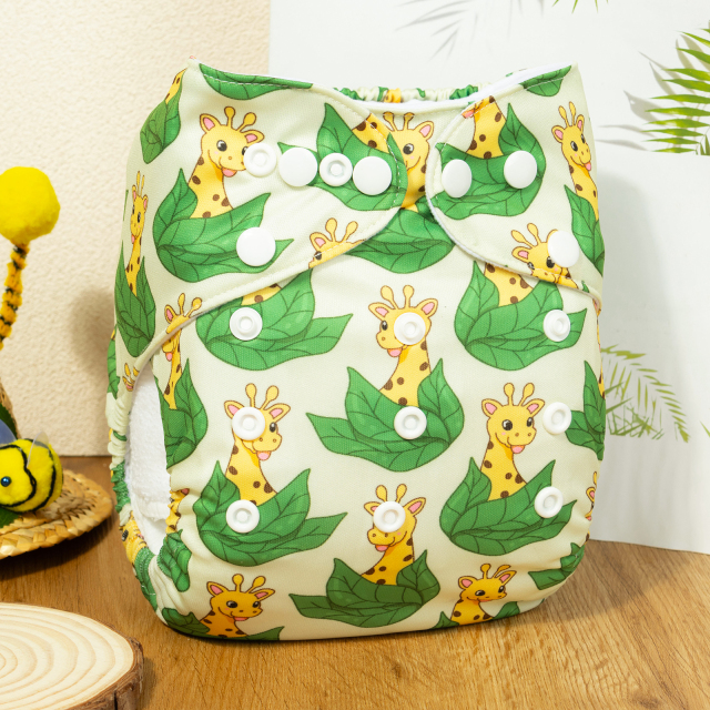 ALVABABY Positioning Cloth Diaper - One Size Adjustable Washable & Reusable Diaper for Babies and Toddlers (YDP220A Giraffe)