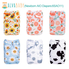 (All Packs) Newborn Cloth Diapers 6 Pack with 6 Microfiber Inserts Adjustable Washable Reusable for Baby Girls and Boys
