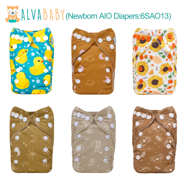 (All Packs) Newborn Cloth Diapers 6 Pack with 6 Microfiber Inserts Adjustable Washable Reusable for Baby Girls and Boys