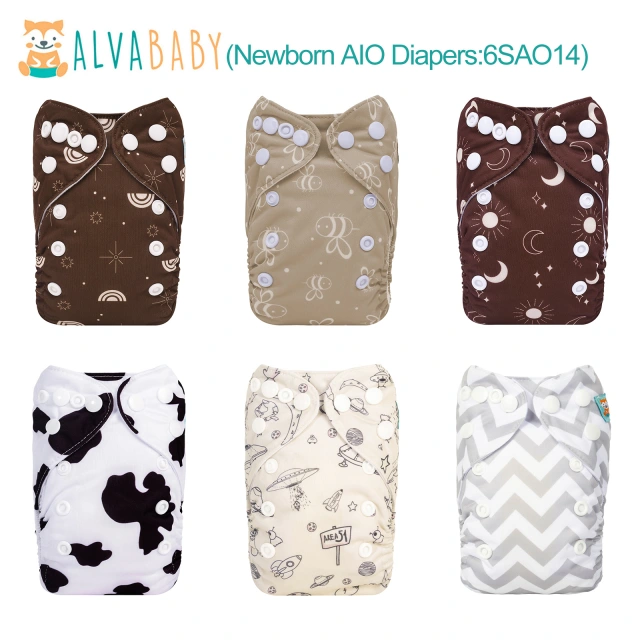 (All Packs) Newborn Cloth Diapers 6 Pack with 6 Microfiber Inserts Adjustable Washable Reusable for Baby Girls and Boys