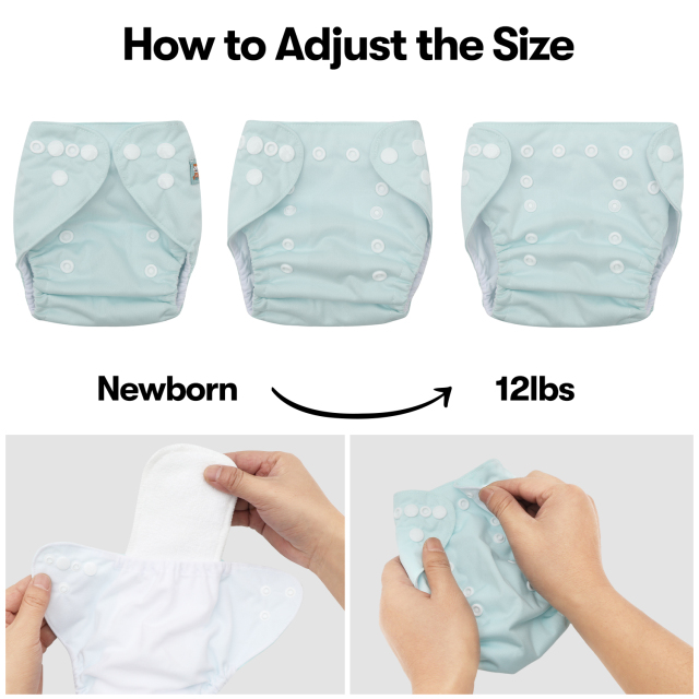 ALVABABY Newborn Cloth Diaper - Adjustable,Washable,Reusable Cloth Diaper with Pocket for Baby under 12lbs (SB02A Light green)