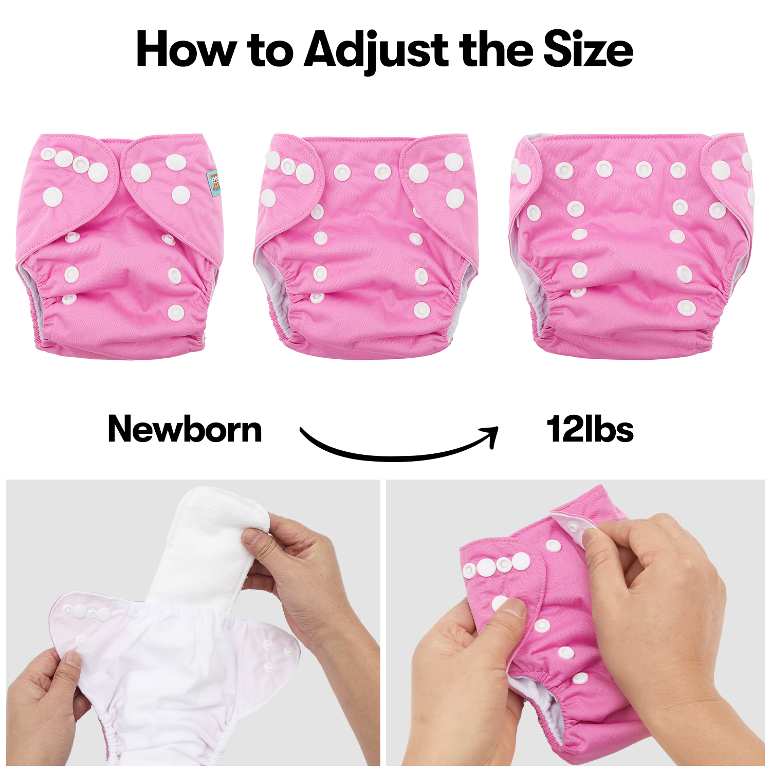ALVABABY Newborn Cloth Diaper - Adjustable,Washable,Reusable Cloth Diaper with Pocket for Baby under 12lbs Pink (SB08A)