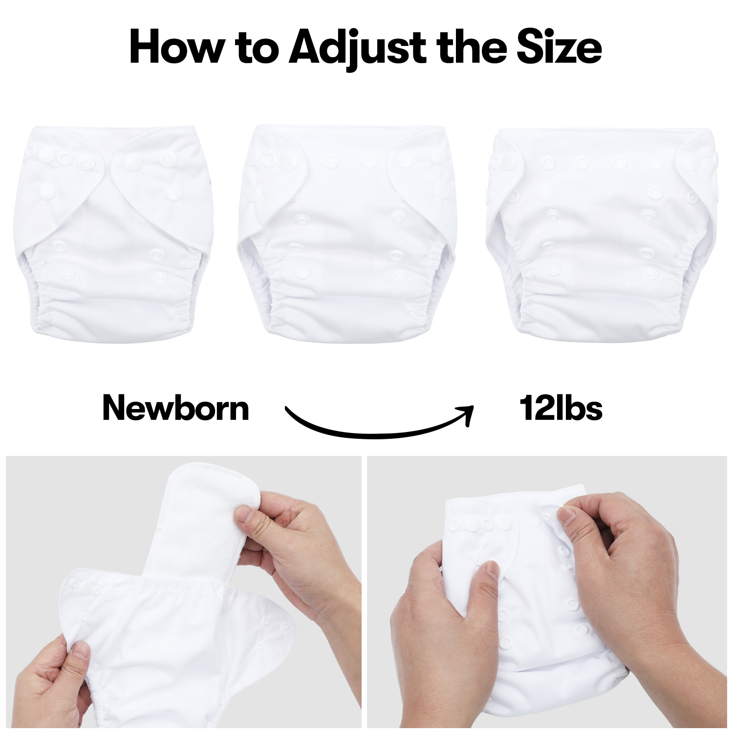 ALVABABY Newborn Cloth Diaper - Adjustable,Washable,Reusable Cloth Diaper with Pocket for Baby under 12lbs (SB09A White )