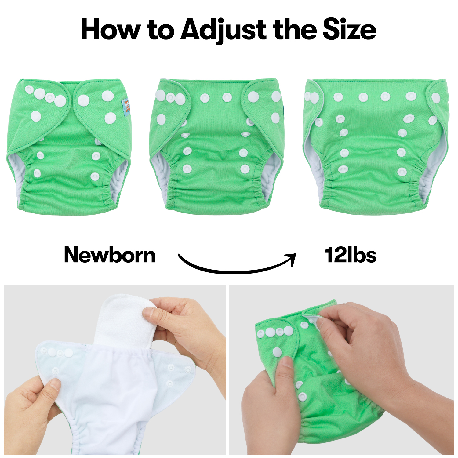 ALVABABY Newborn Cloth Diaper - Adjustable,Washable,Reusable Cloth Diaper with Pocket for Baby under 12lbs (SB11A Green)