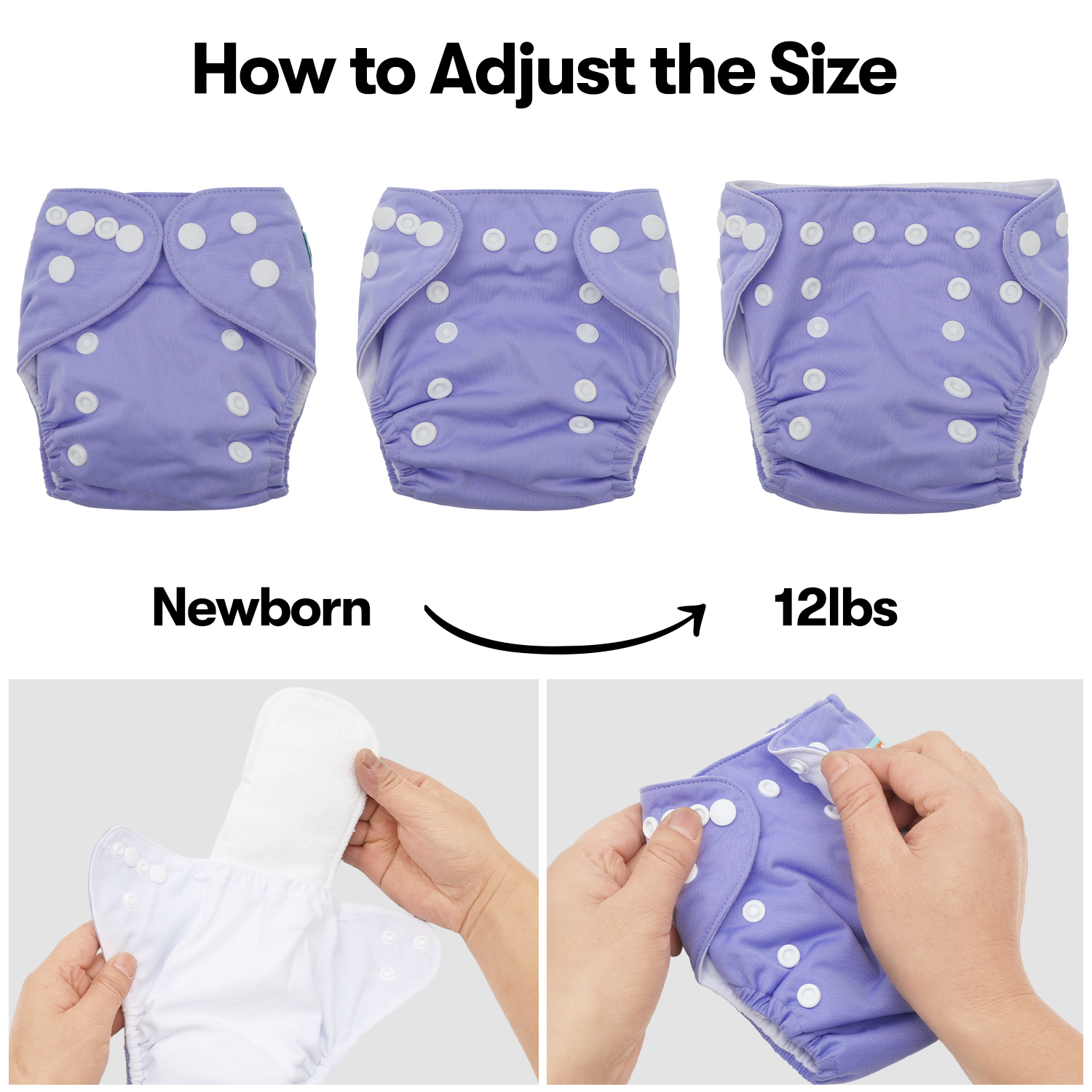 ALVABABY Newborn Cloth Diaper - Adjustable,Washable,Reusable Cloth Diaper with Pocket for Baby under 12lbs (SB14A Purple)