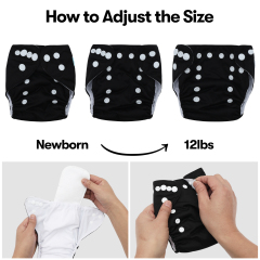 ALVABABY Newborn Cloth Diaper - Adjustable,Washable,Reusable Cloth Diaper with Pocket for Baby under 12lbs (SB26A Black)