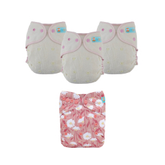 Bundle of 3 Bamboo Fitted Cloth Diapers with 1 Diaper Cover