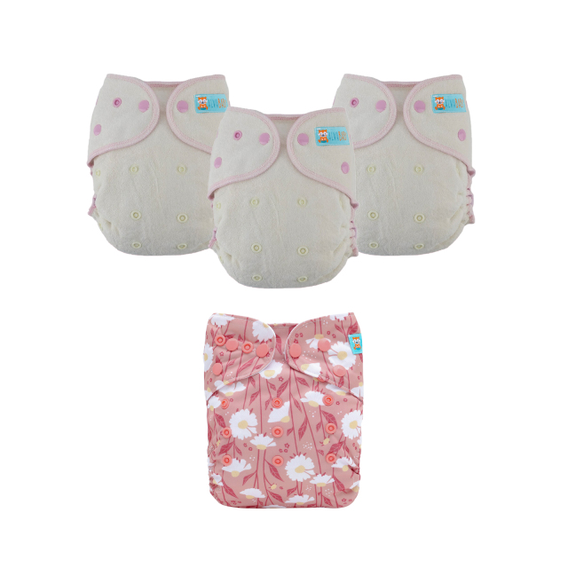 Bundle of 3 Bamboo Fitted Cloth Diapers with 1 Diaper Cover