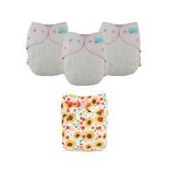 Bundle of 3 Bamboo Fitted Cloth Diapers with 1 Diaper Cover