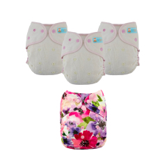 Bundle of 3 Bamboo Fitted Cloth Diapers with 1 Diaper Cover