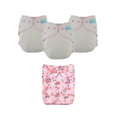 Bundle of 3 Bamboo Fitted Cloth Diapers with 1 Diaper Cover