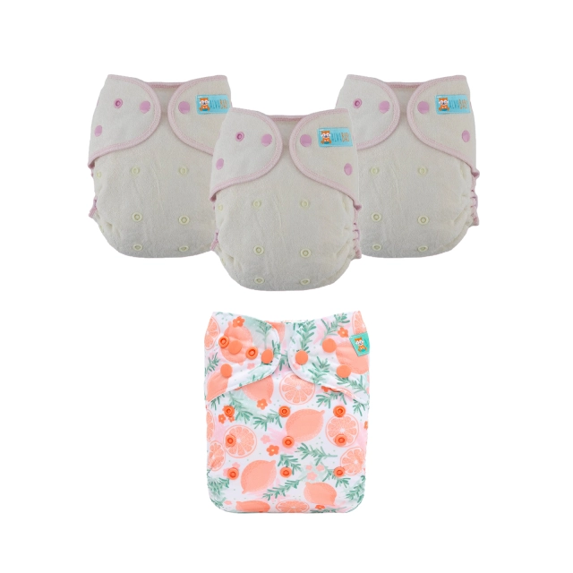 Bundle of 3 Bamboo Fitted Cloth Diapers with 1 Diaper Cover