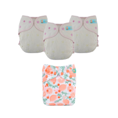 Bundle of 3 Bamboo Fitted Cloth Diapers with 1 Diaper Cover