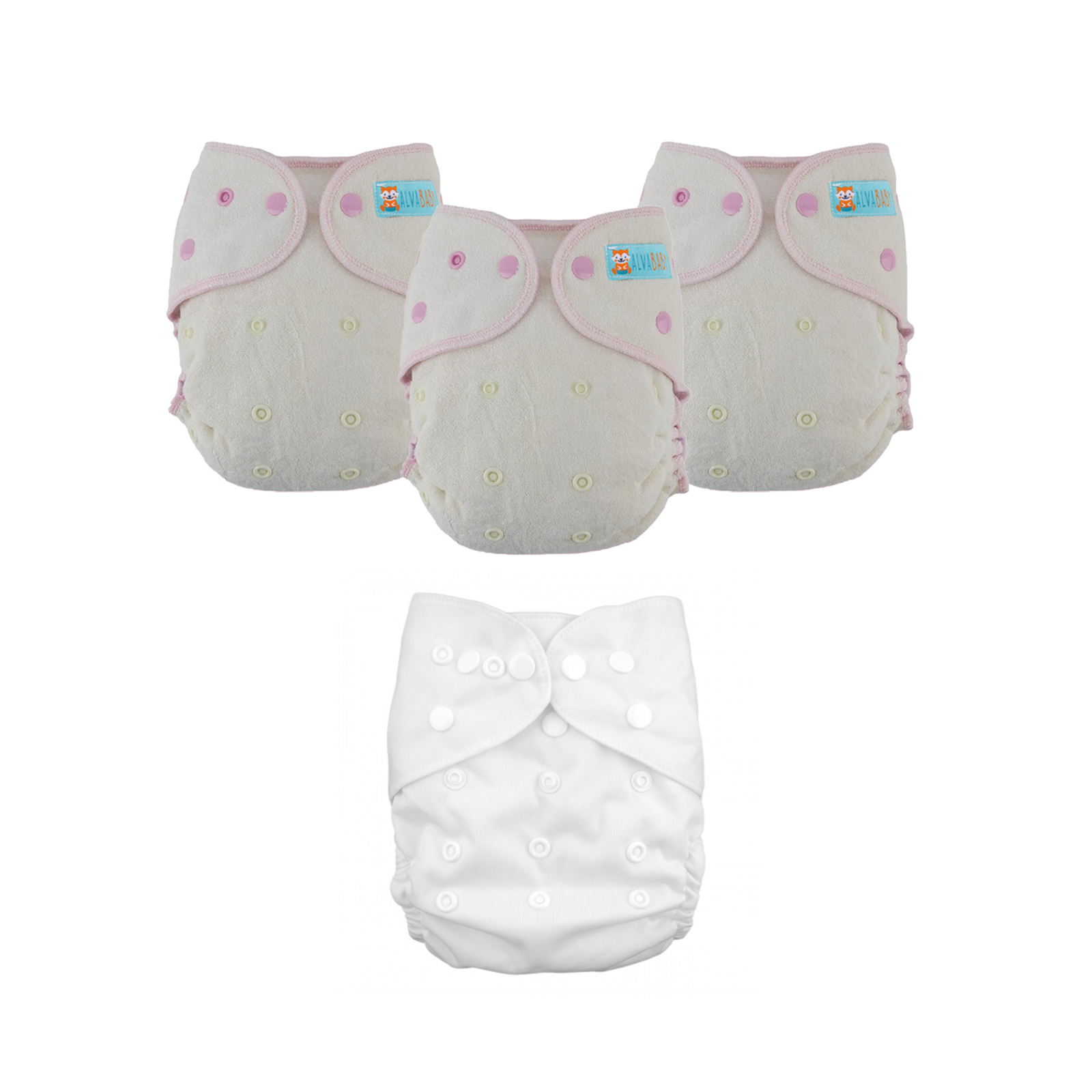 Bundle of 3 Bamboo Fitted Cloth Diapers with 1 Diaper Cover