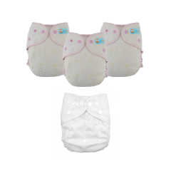 Bundle of 3 Bamboo Fitted Cloth Diapers with 1 Diaper Cover