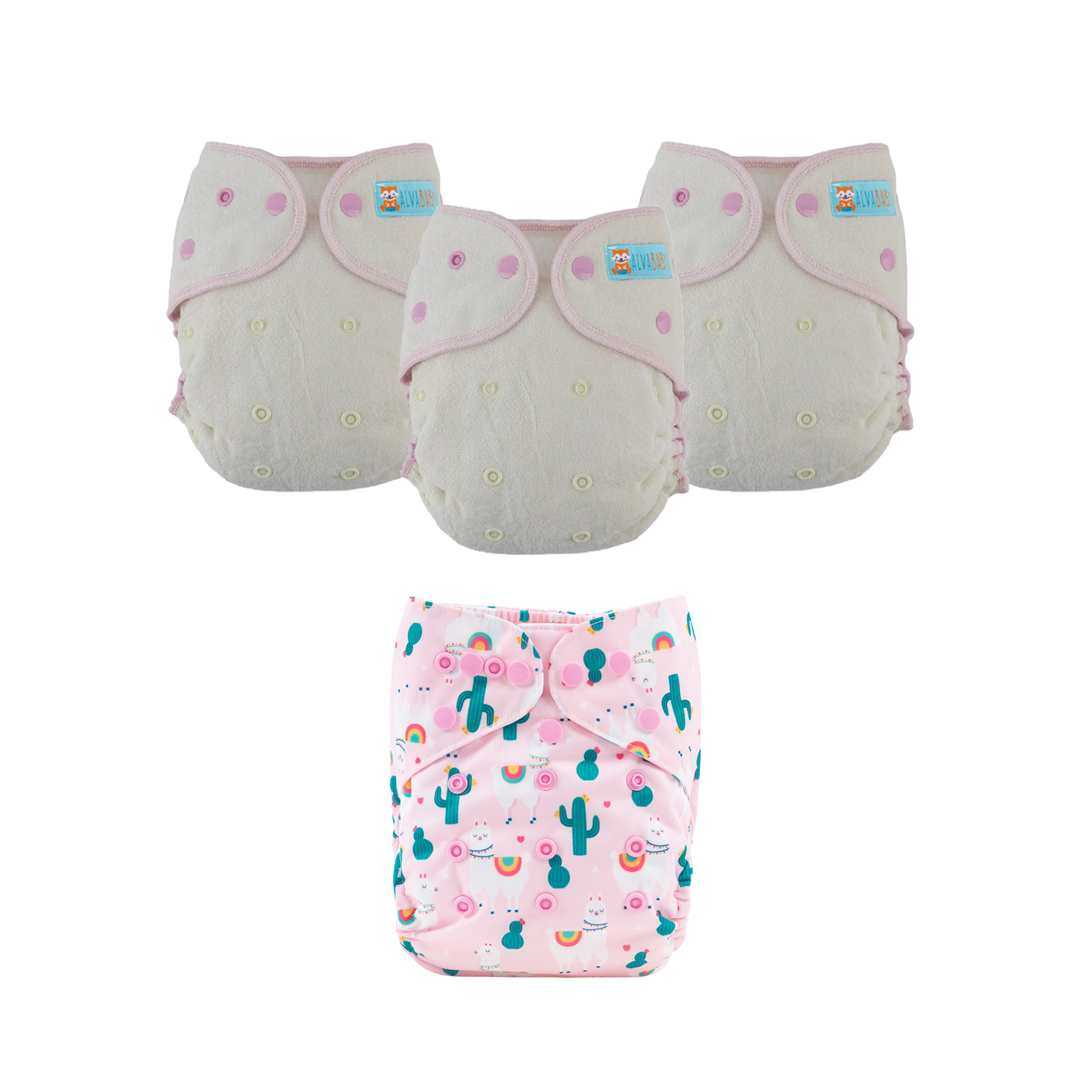 Bundle of 3 Bamboo Fitted Cloth Diapers with 1 Diaper Cover