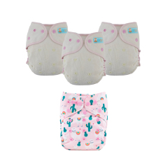 Bundle of 3 Bamboo Fitted Cloth Diapers with 1 Diaper Cover