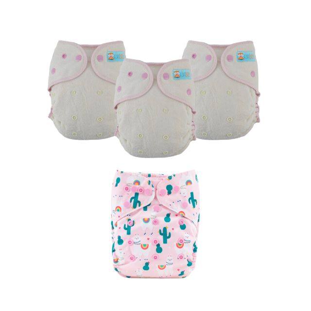 Bundle of 3 Bamboo Fitted Cloth Diapers with 1 Diaper Cover