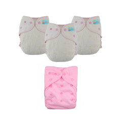 Bundle of 3 Bamboo Fitted Cloth Diapers with 1 Diaper Cover