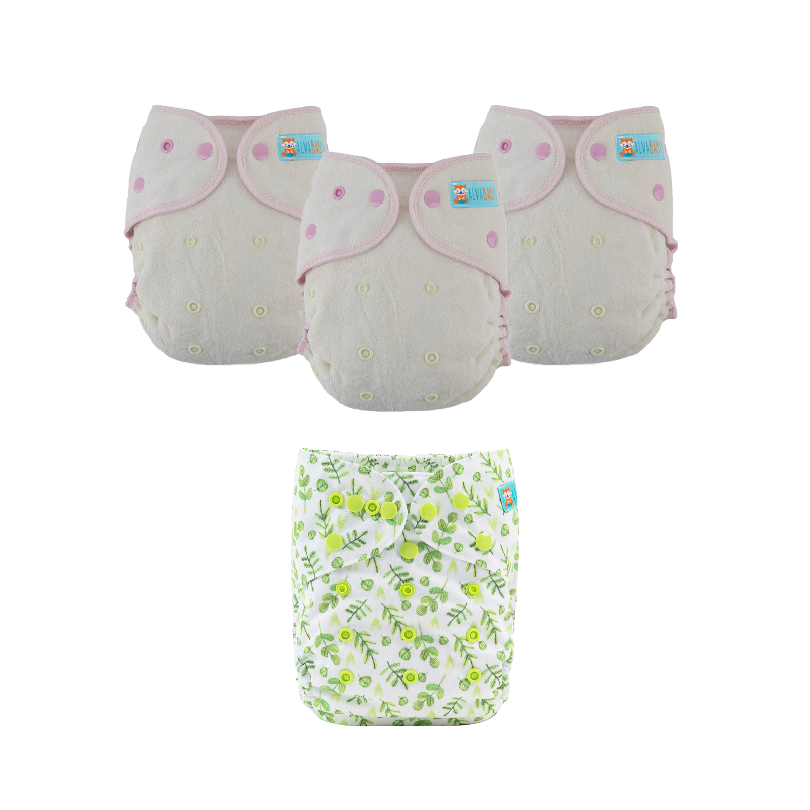 Bundle of 3 Bamboo Fitted Cloth Diapers with 1 Diaper Cover