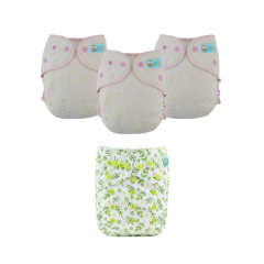 Bundle of 3 Bamboo Fitted Cloth Diapers with 1 Diaper Cover