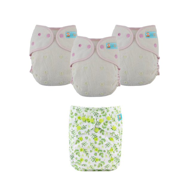 Bundle of 3 Bamboo Fitted Cloth Diapers with 1 Diaper Cover
