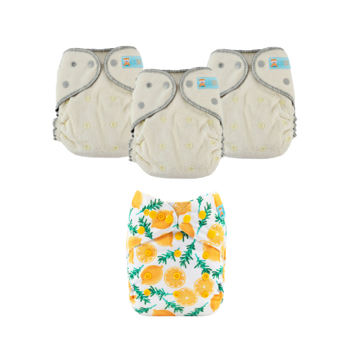 Bundle of 3 Bamboo Fitted Cloth Diapers with 1 Diaper Cover