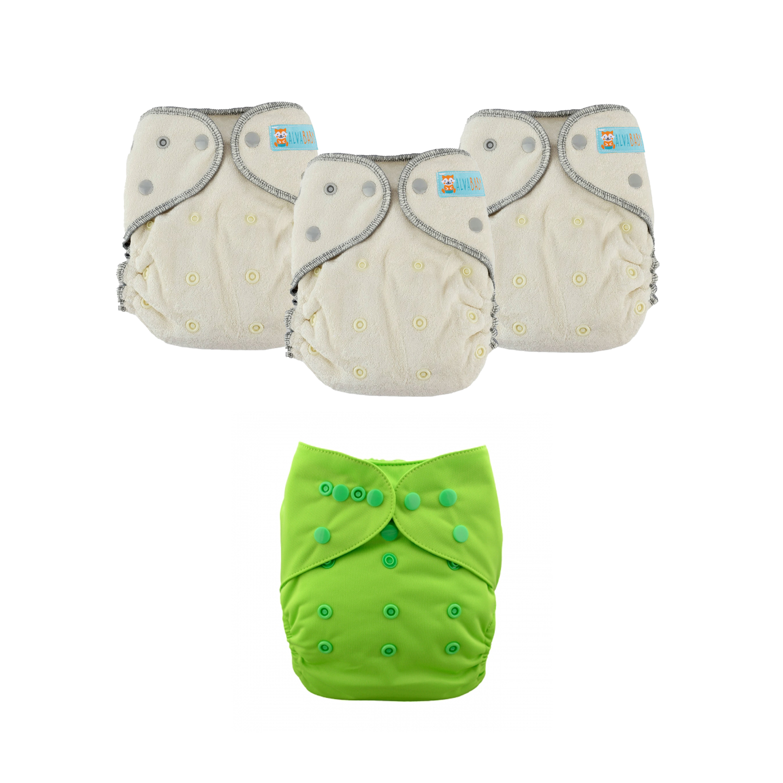 Bundle of 3 Bamboo Fitted Cloth Diapers with 1 Diaper Cover