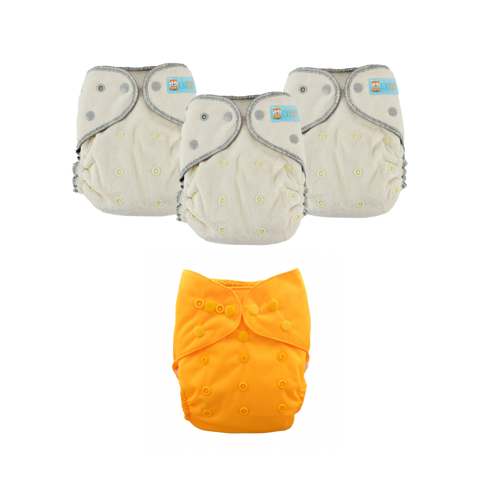 Bundle of 3 Bamboo Fitted Cloth Diapers with 1 Diaper Cover