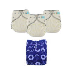 Bundle of 3 Bamboo Fitted Cloth Diapers with 1 Diaper Cover